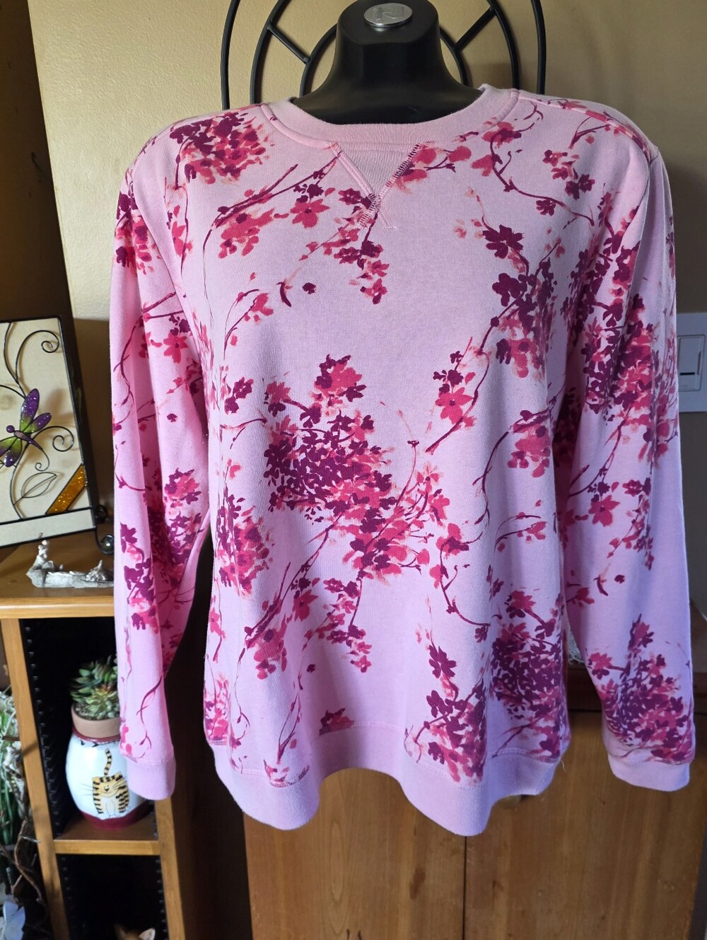 Karen Scott Pink Floral Crewneck Sweatshirt Size L